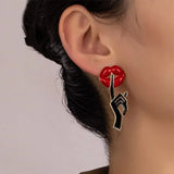Bold Red Lip Stud Earrings