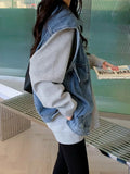 Blue Retro Loose Workwear Denim Jacket