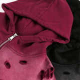 Breathable Edgy Distressed Gradient Zip-UP Hoodie