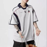 Letter Print Patchwork Retro Trend Polo T-Shirt