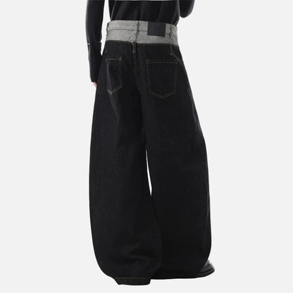 Black Distressed Patchwork Loose Fit Jeans