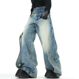 Men Layered Patchwork Wide Leg Jeans