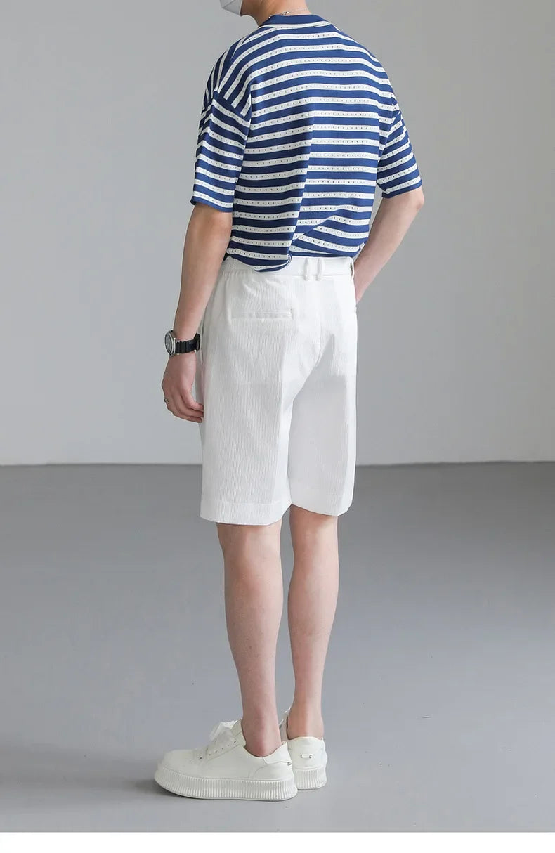 Classic Luxury Striped Polo Button Down T-Shirt