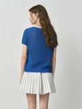 Women Retro Casual Blue Nautical Style Knit T-Shirt