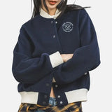 Women Color Blocking Embroidered Baseball Jacket