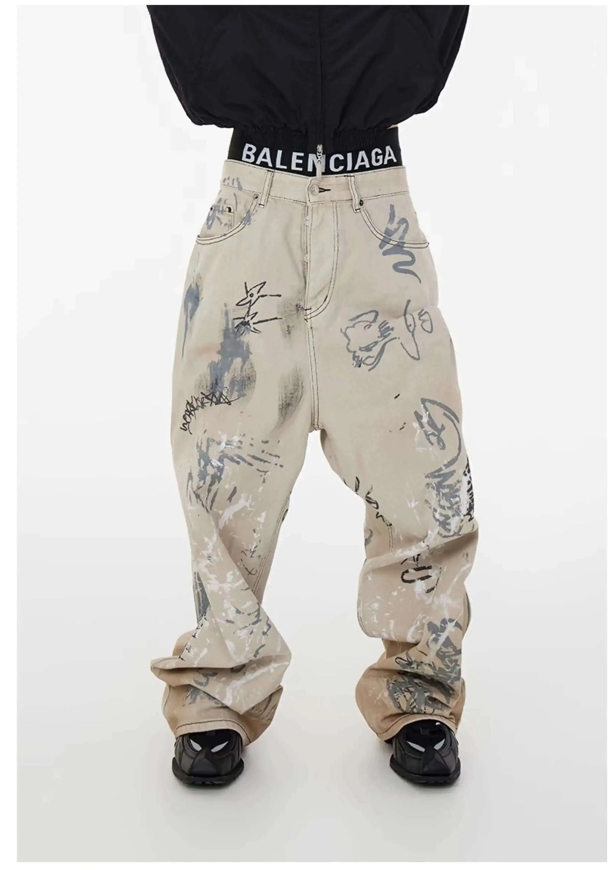 Hand-Painted Graffiti Distressed Denim Jeans