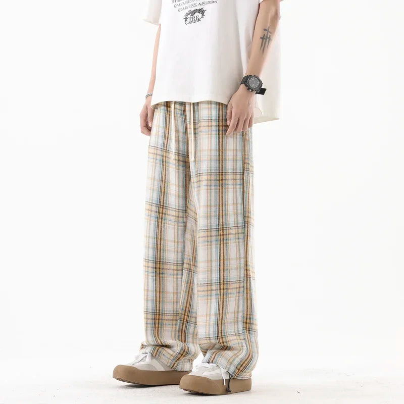 Plaid Drawstring Wide Leg Pants