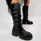 Y2K Gothic Buckle Belts Platform Leather Boot