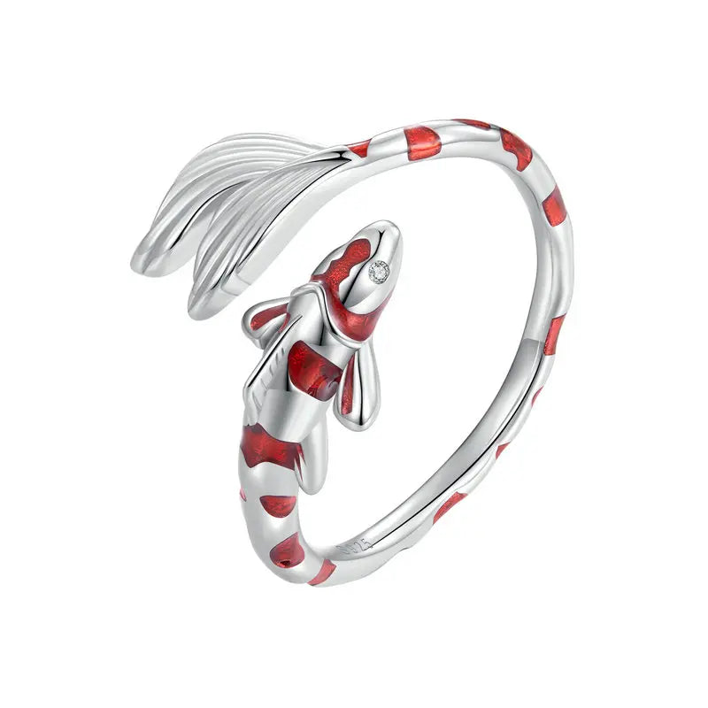 Adjustable Red Enamel Koi Opening Ring