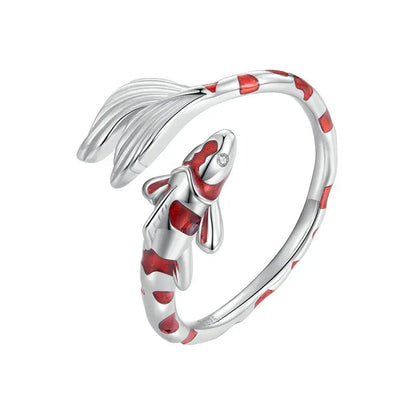Adjustable Red Enamel Koi Opening Ring