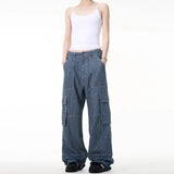 Vintage American Style Striped Cargo Jeans