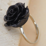 Black Rose Bud Adjustable Ring