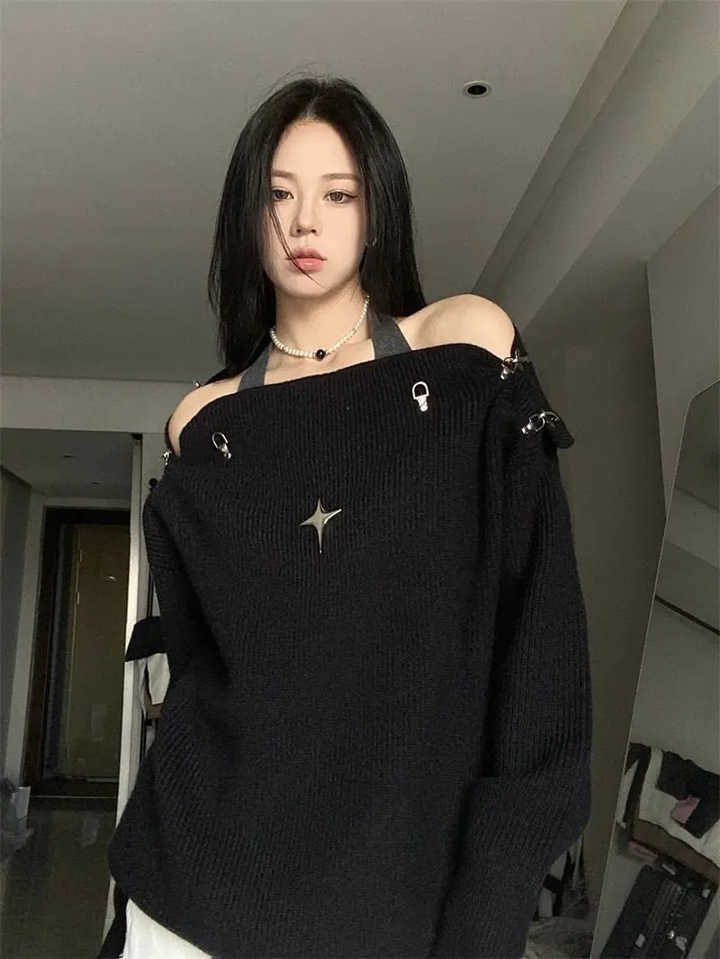 Star Loose Off Shoulder Sweater
