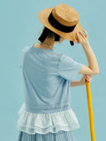 Light Blue Ruffle Hem Boho T-Shirt