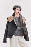 Women Warm Shearling Double Breasted Aviator Leather Jacket