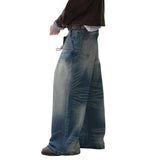 Vintage Distressed Ripped Wide Leg Jeans