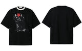Perfect Fit Black Star Graphic Cat Print Cotton T-Shirt