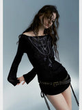 Black Gothic Off-shoulder Long Sleeved Top