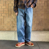 Retro Washed Red Drawstring Tapered Denim