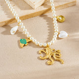 Golden Octopus Heart Pearl Pendant Necklace