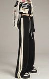 Women Cute Striped High Waist Wide Leg Sweatpants
