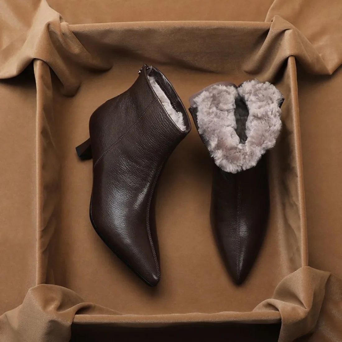 Vintage Pointed Toe Winter Ankle Fur Boot