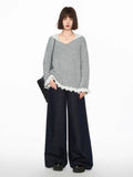 Back to Basics Cozy Lace V Neck Hodded Sweater