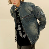 Loose Blue Denim Jacket with Pockets