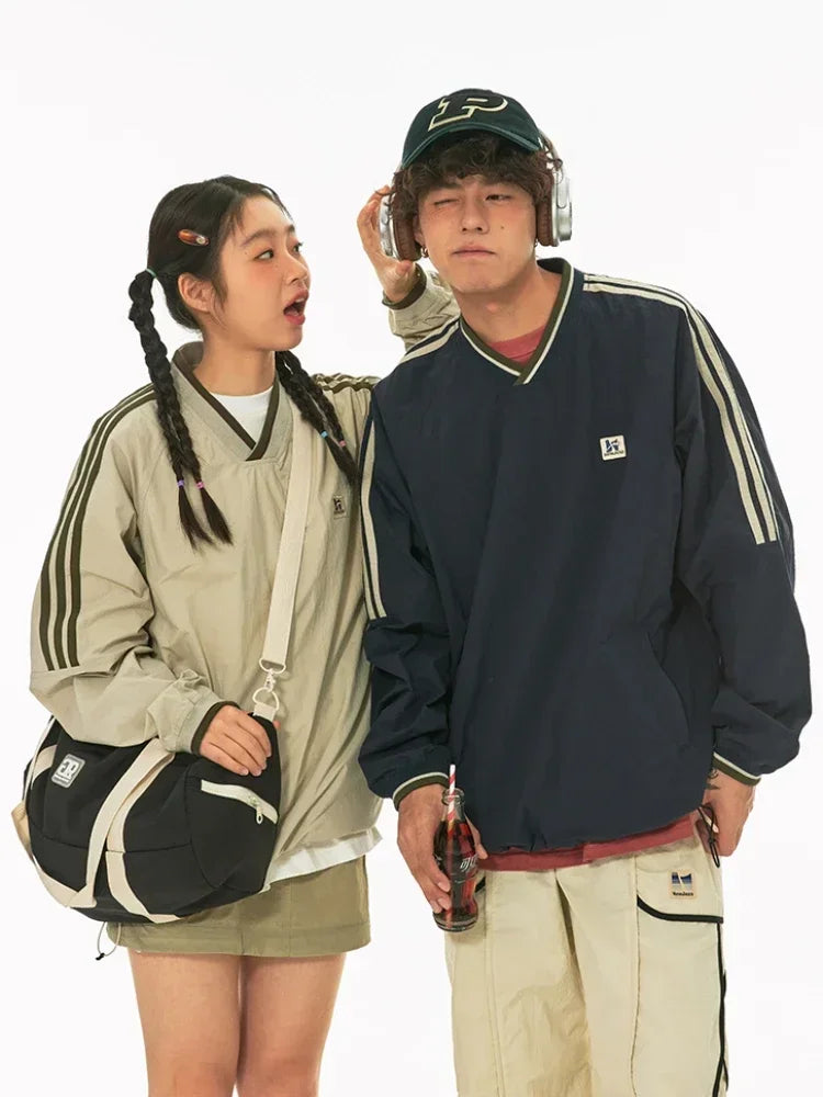 Y2K Retro Stripe Oversize Baseball Sweatshirt