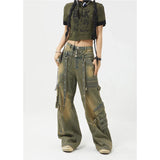 Streetwear Y2K Belted Vintage High Waist Straight Jeans