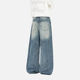 Elevated Cracked Washed Loose Fit Wide Leg Jeans