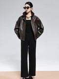 Casual Luxury Distressed Brown PU Leather Jacket