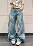 Japanese Style Printing Wide Leg Denim Jeans