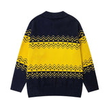 Retro Cartoon Lapel Drop Embroidery Contrast Sweater