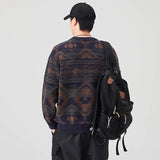 Geometric Pattern Crew Neck Knitted Sweater