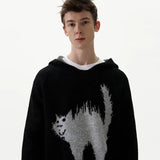 Colorful Japanese Cat Print Knit Hoodie