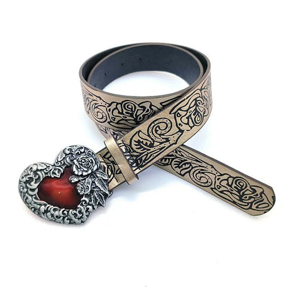 Red Metal Heart Buckle Gothic Belt