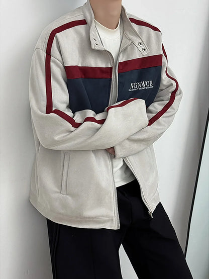 Vintage Contrast Motorcycle Suede Bomber Jacket