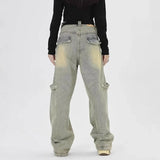Snuggle-Ready Patchwork Denim Wide Leg Jeans