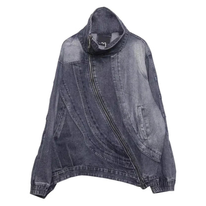 Blue Irregular Zipper Denim Jacket