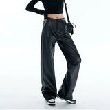 High Waist Black PU Leather Pants