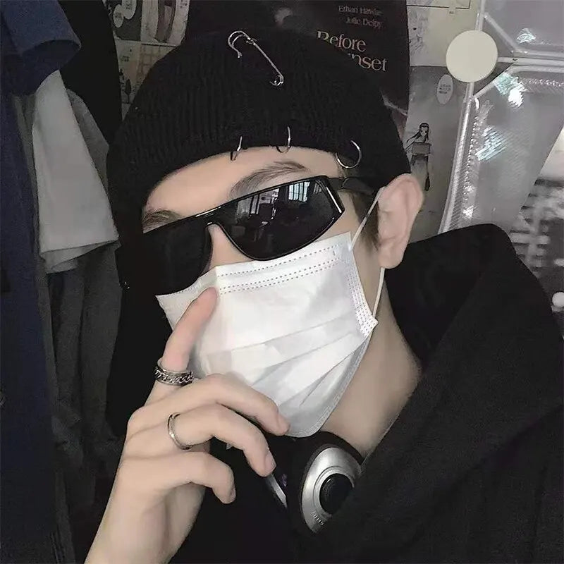 Y2K Knitted Ripped Pierced Beanie