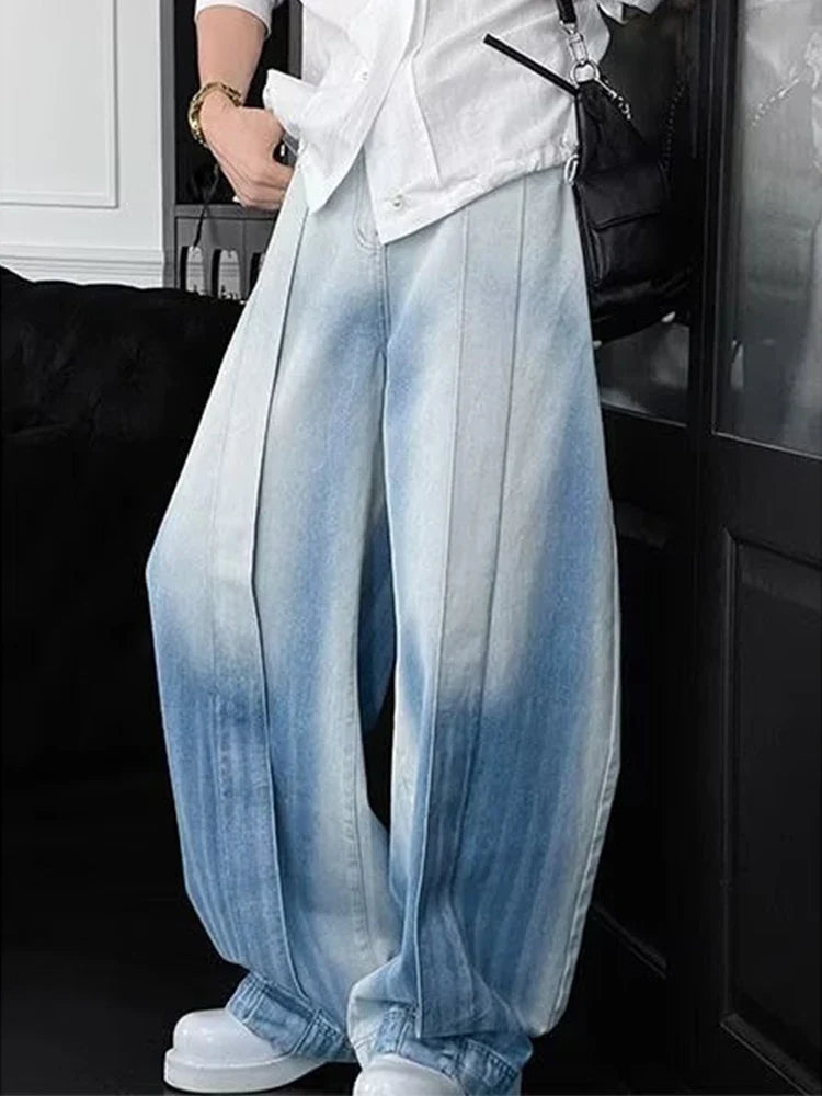 Gradient Patchwork Washed Blue Jeans