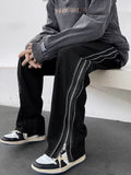 Casual Loose Fit Black Zipper Pants