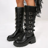 Y2K Gothic Buckle Belts Platform Leather Boot