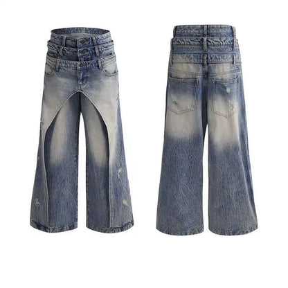 Men Layered Patchwork Wide Leg Jeans