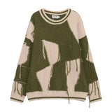 Vintage Green Ripped Tassel Knitted Pullover Sweater