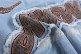 Summer Streetwear Embroidered Patch Denim T-Shirt