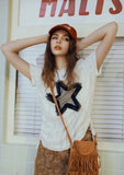 Y2K Star Print Oversized Drawstring T-Shirt