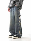 Vintage Distressed Cutting Wide Leg Denim Jeans
